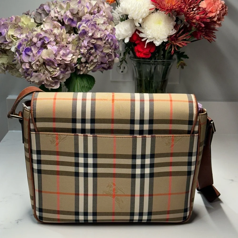 Burberry Nova Check Canvas & Leather Messenger Shoulder Bag